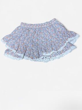Floral Ruffled Mini Skirt in Light Blue